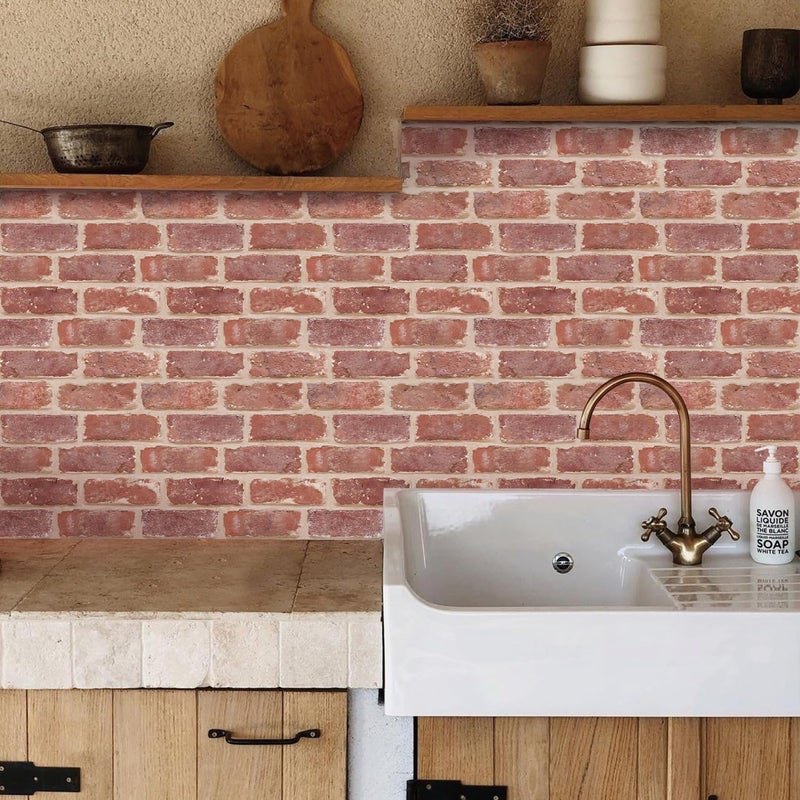 COMSTICKC 3D Red Brick Wall Panel, Peel and Stick Brick Panels, 10 Pcs of 11.8"X11.8" Small Size Thin PVC Faux Brick Self Adhesive Fake Brick Backsplash Kitchen Living Room, Paintable - Image 2
